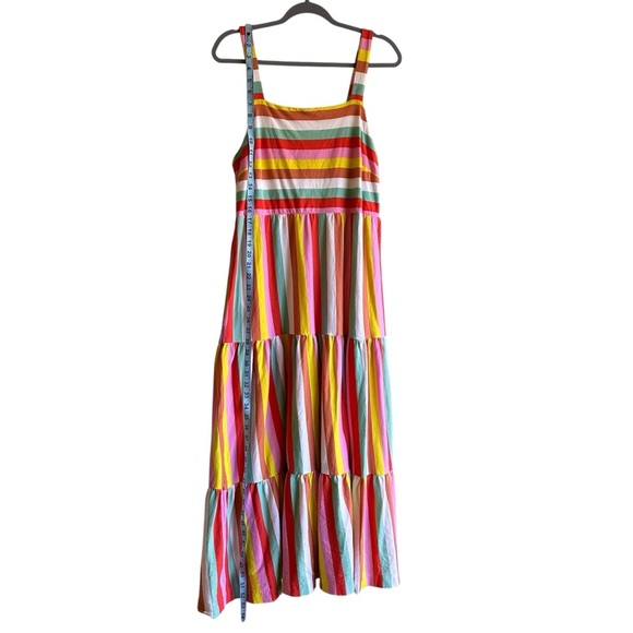 J Crew Size Medium Rainbow Stripe Long Maxi Dress Summer Cotton Knit AP172 - Picture 4 of 9